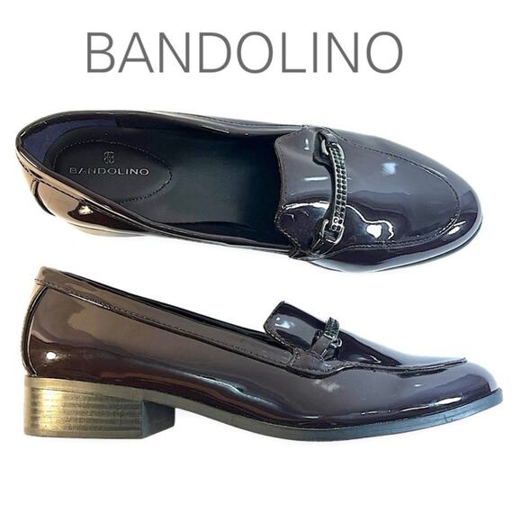 BANDOLINO Faux Patent Leather Espresso Loafers Black Jewel Horse-bit Tops 9 NWOT - Picture 1 of 16